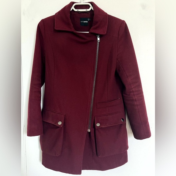 Asos Biker burgundy coat jacket wool manteau laine motard fall automne hiver - Picture 3 of 5